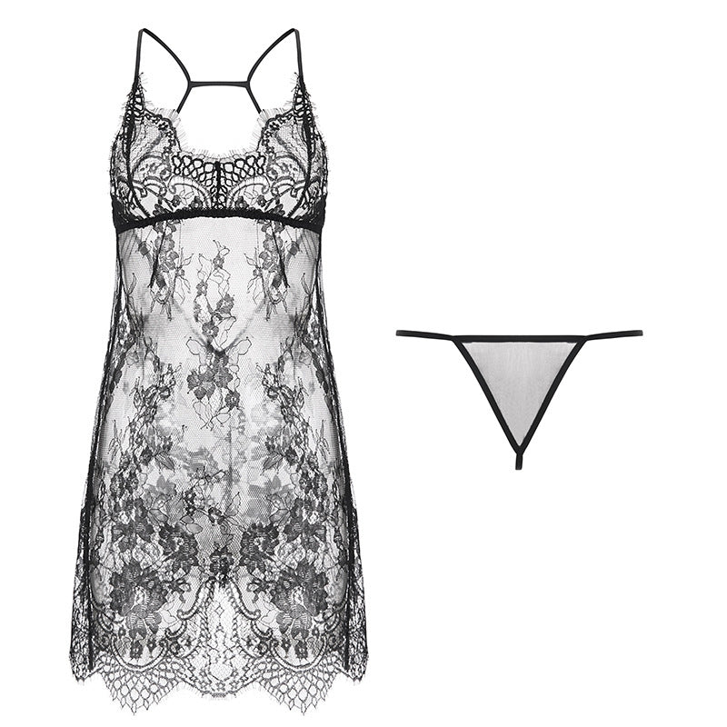 Lace Lingerie Set with Spaghetti Straps and Ruffles
