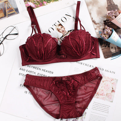 Lace Embroidered Wireless Bra and Lingerie Set