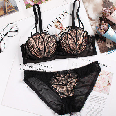 Lace Embroidered Wireless Bra and Lingerie Set