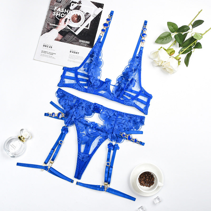 2023 Vintage Gem Embroidered Bra Lingerie Set