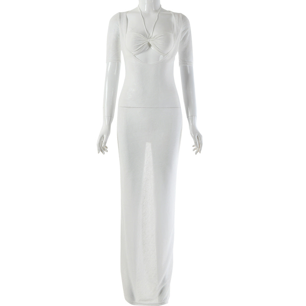 Sheer Sexy Tie Neck Cutout Dress (Evening Gown)
