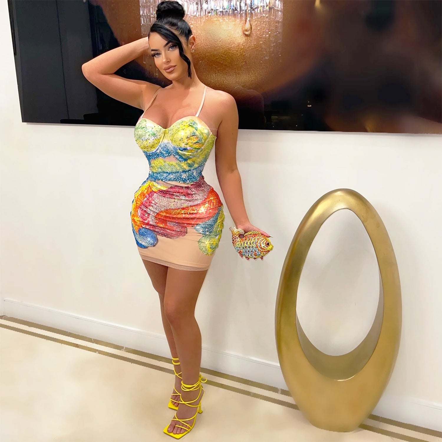 Golden Temptation Rhinestone Mini Dress