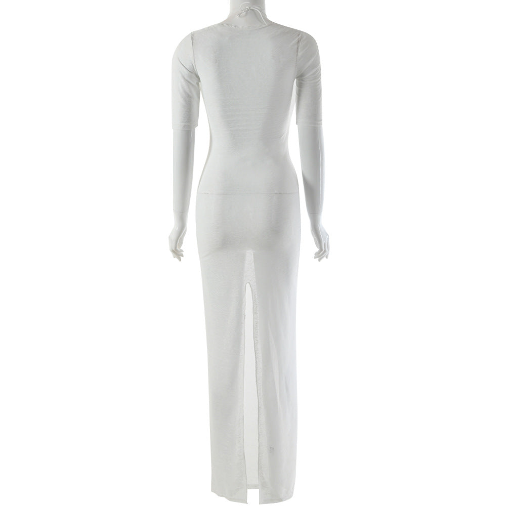 Sheer Sexy Tie Neck Cutout Dress (Evening Gown)
